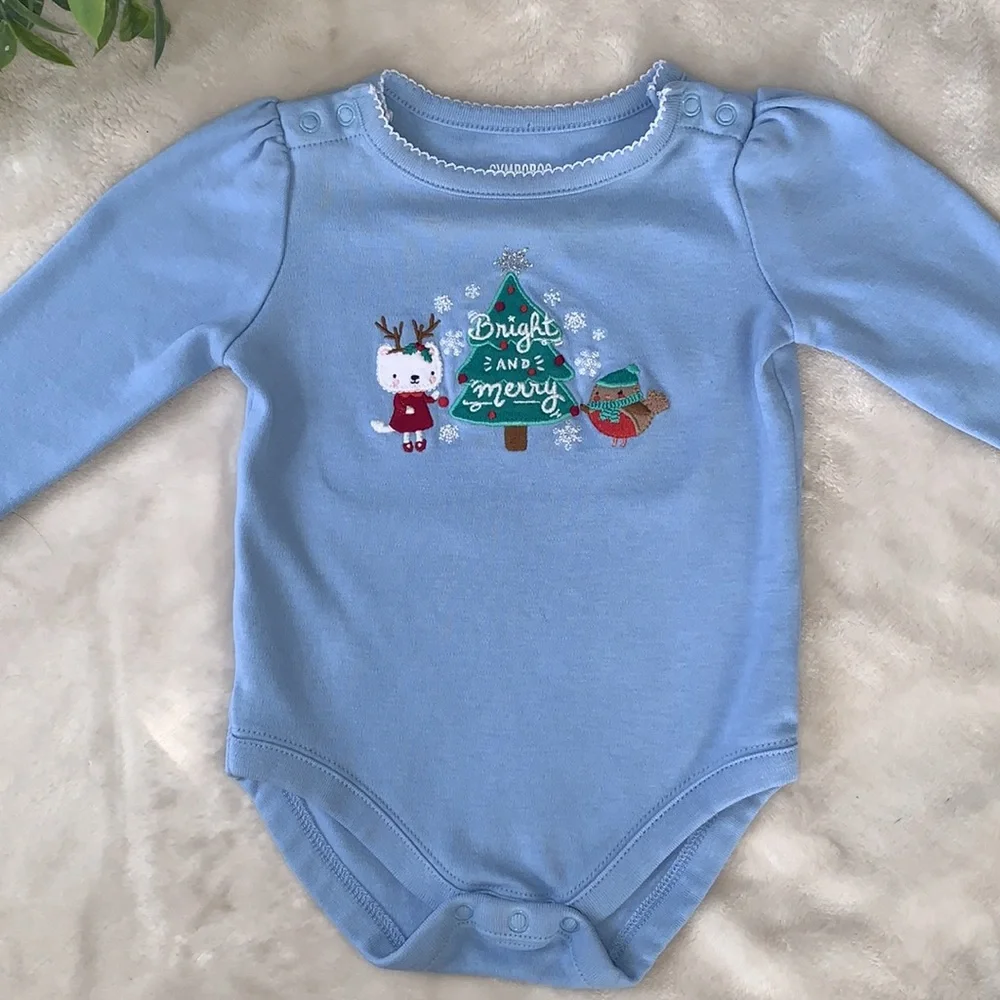 Gymboree 3-6M Bright & Merry Holiday Onesis Blue